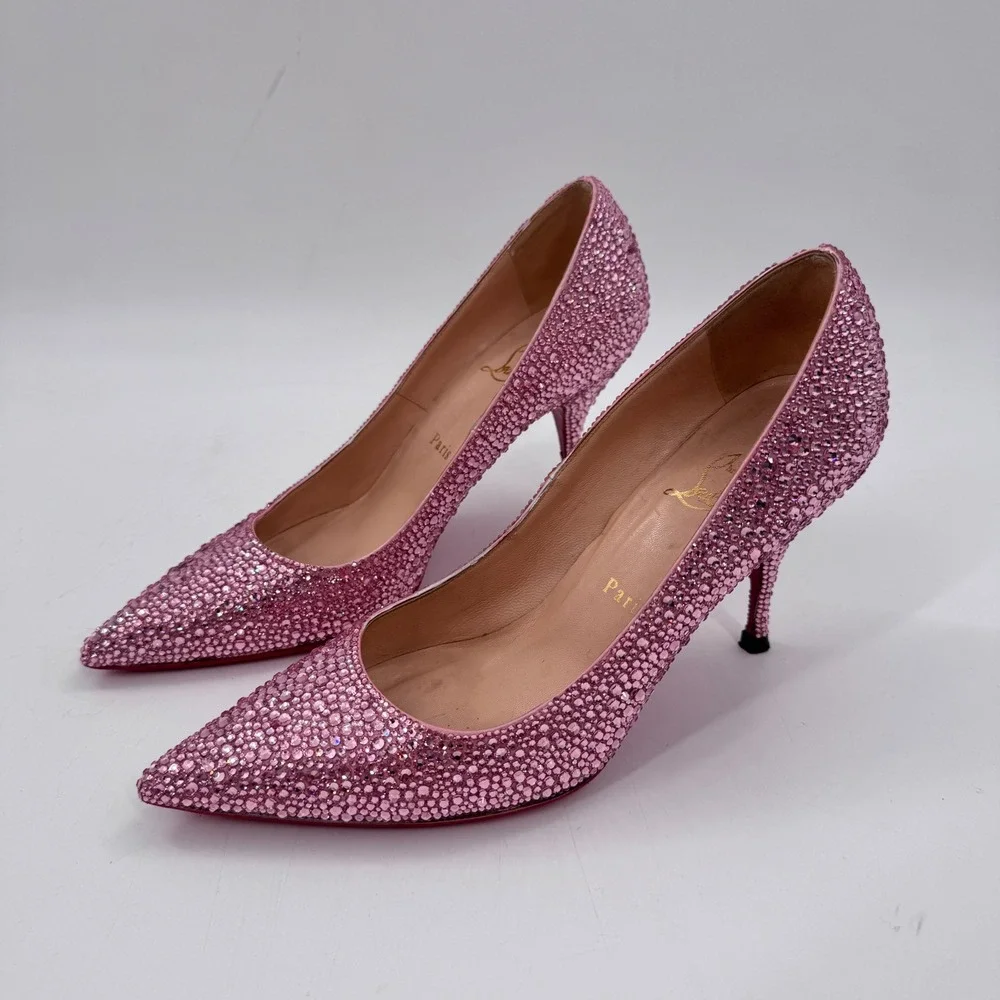 Christian Louboutin Swarovski Crystal Strass Pumps Blush Pink Heels 38.5